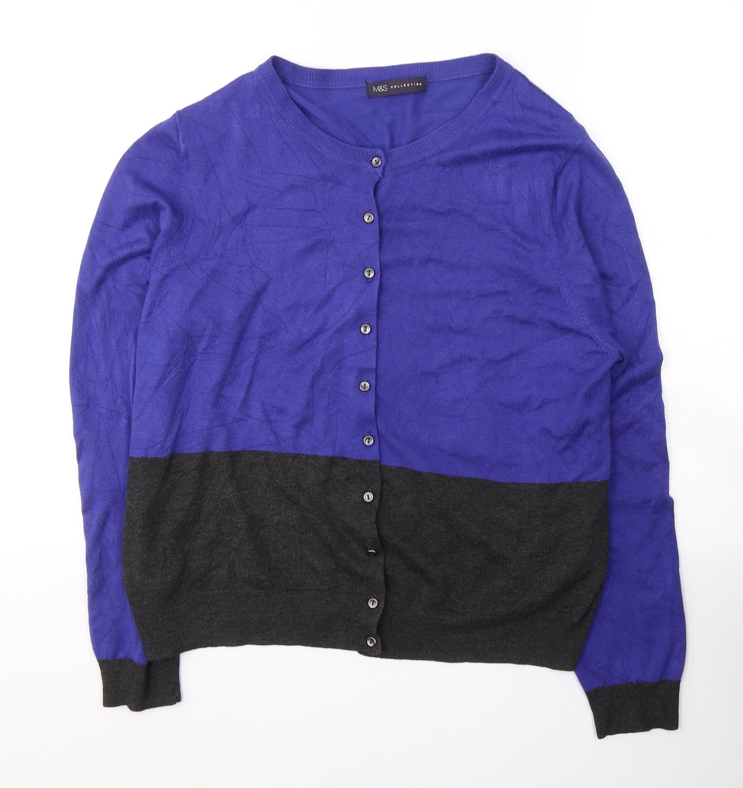 Marks and Spencer Womens Blue Colourblock Viscose Jersey Blouse Size 20 Round Neck