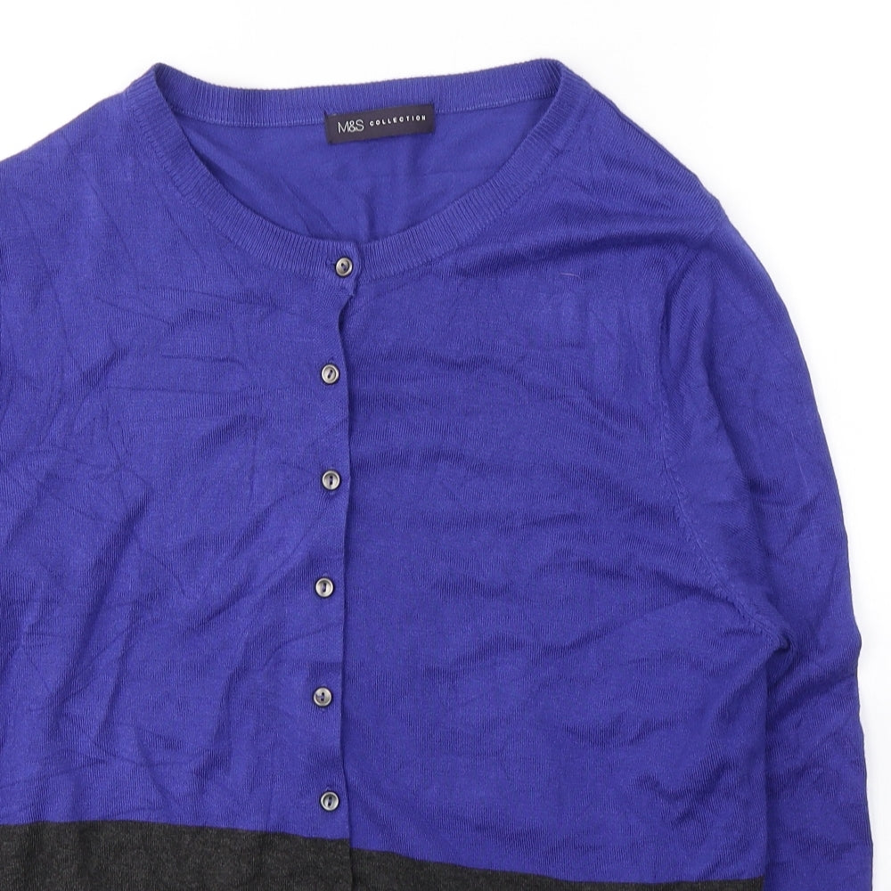 Marks and Spencer Womens Blue Colourblock Viscose Jersey Blouse Size 20 Round Neck