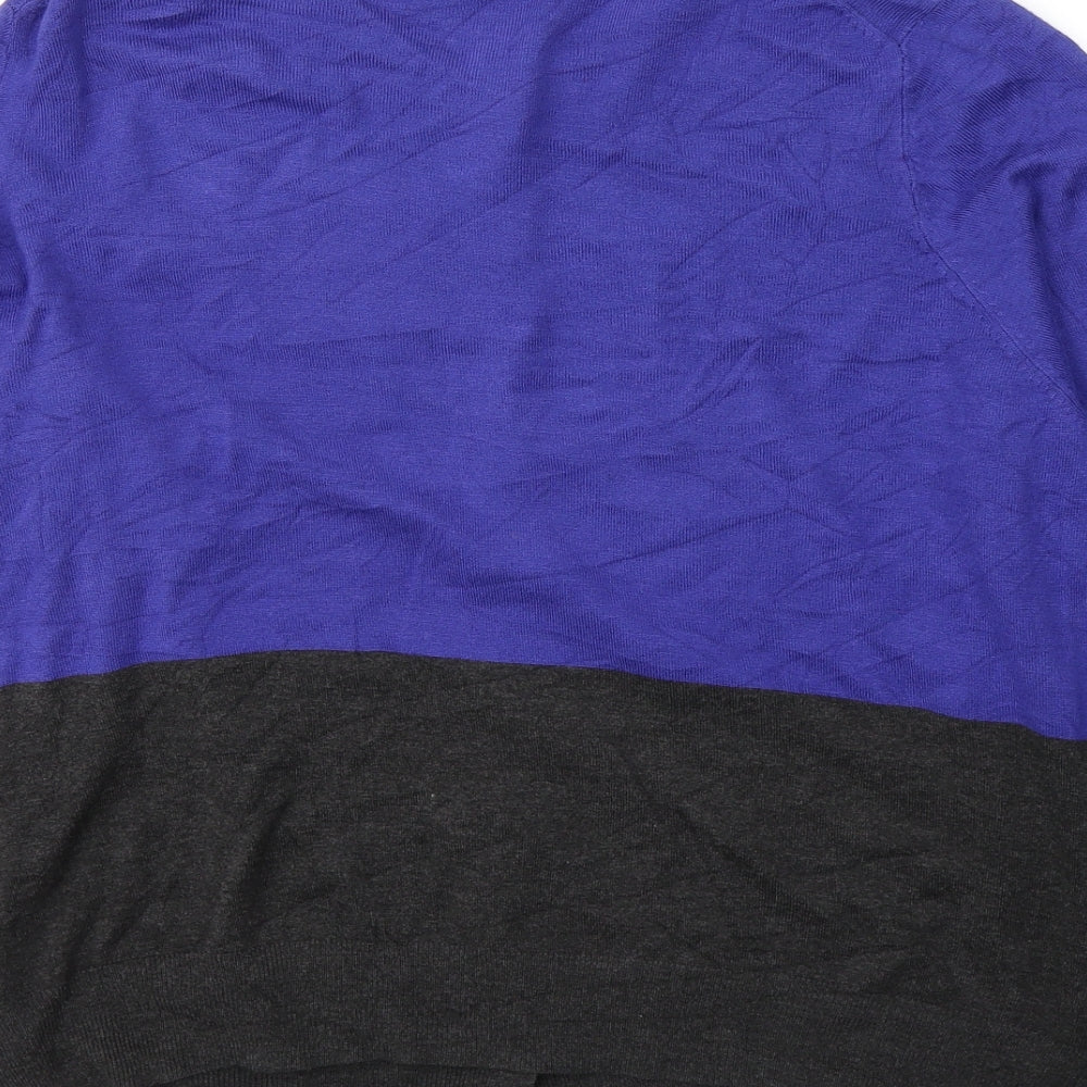 Marks and Spencer Womens Blue Colourblock Viscose Jersey Blouse Size 20 Round Neck