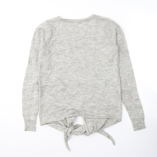 VILA Womens Grey Round Neck  Acrylic Pullover Jumper Size XS   - tie detail