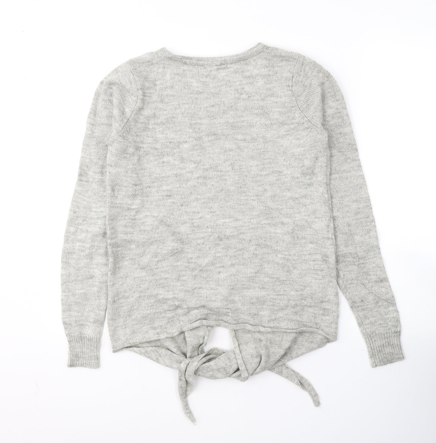 VILA Womens Grey Round Neck  Acrylic Pullover Jumper Size XS   - tie detail
