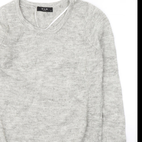 VILA Womens Grey Round Neck  Acrylic Pullover Jumper Size XS   - tie detail