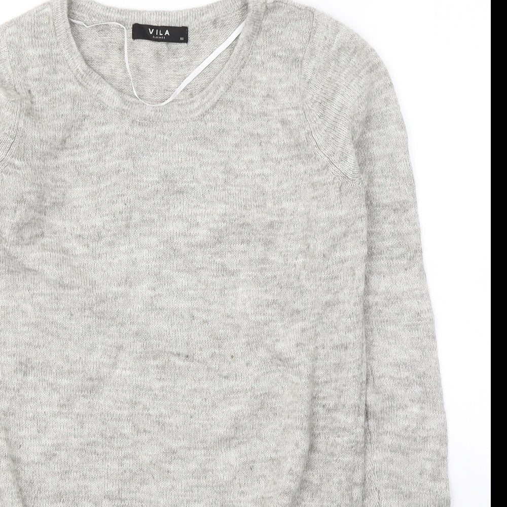 VILA Womens Grey Round Neck  Acrylic Pullover Jumper Size XS   - tie detail