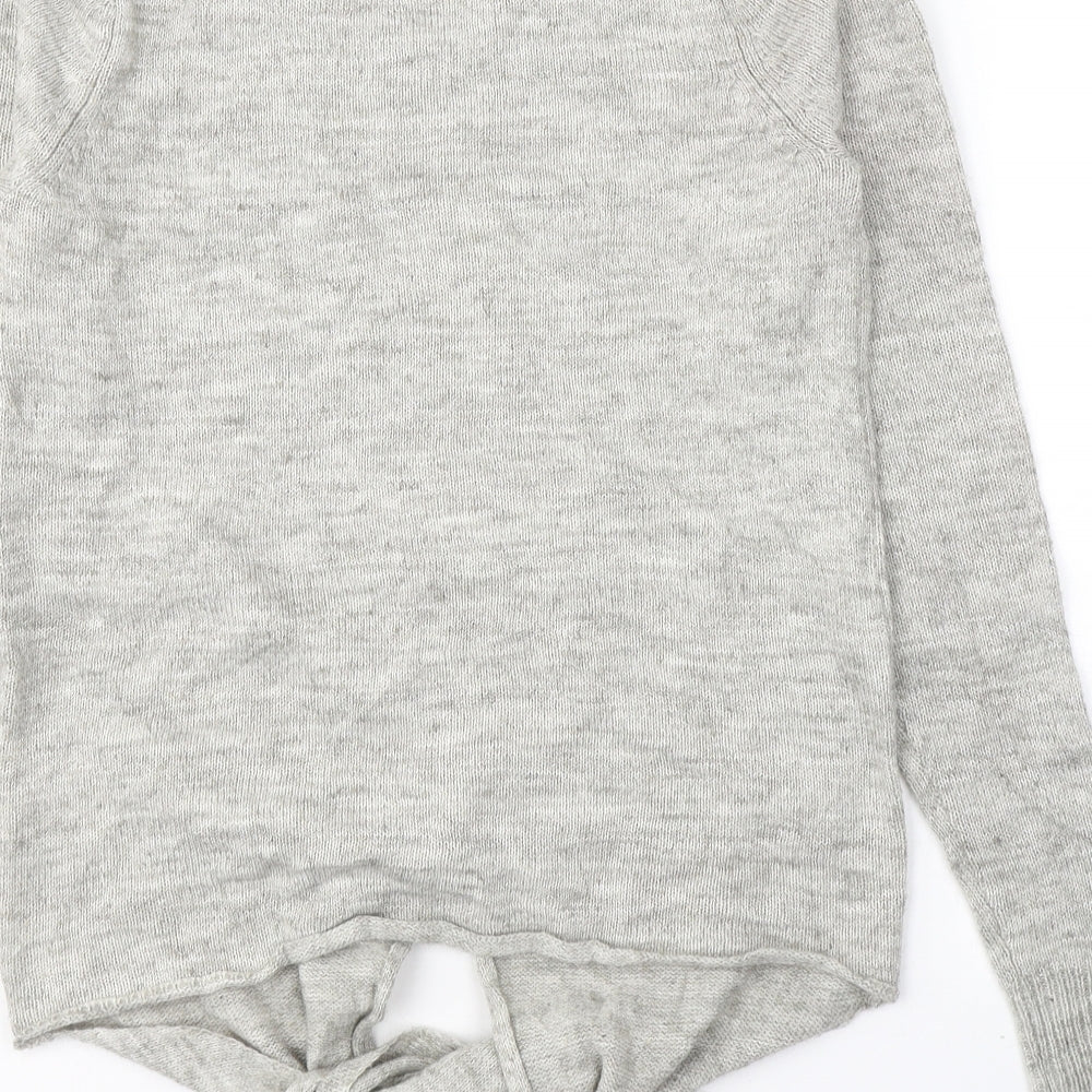VILA Womens Grey Round Neck  Acrylic Pullover Jumper Size XS   - tie detail