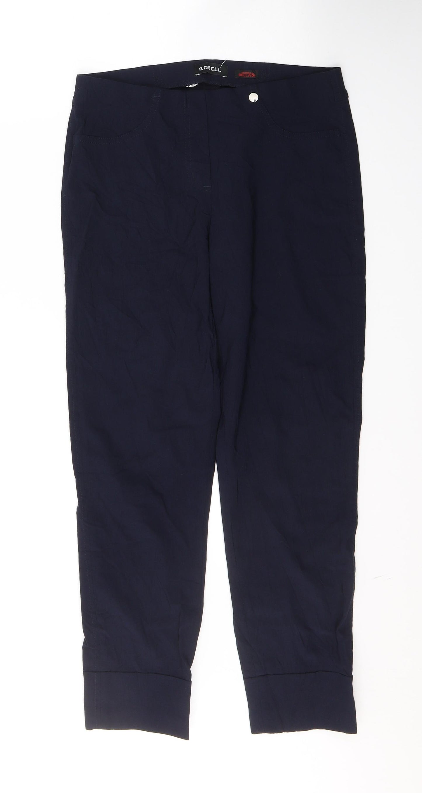 Robell Womens Blue  Viscose Cropped Trousers Size 10 L25 in Regular