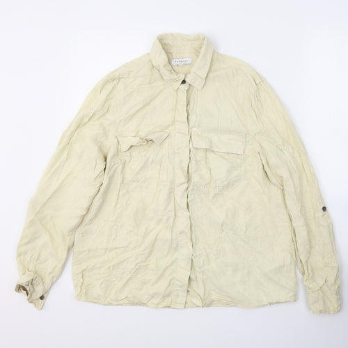 Topshop Womens Yellow  Viscose Basic Button-Up Size 14 Collared