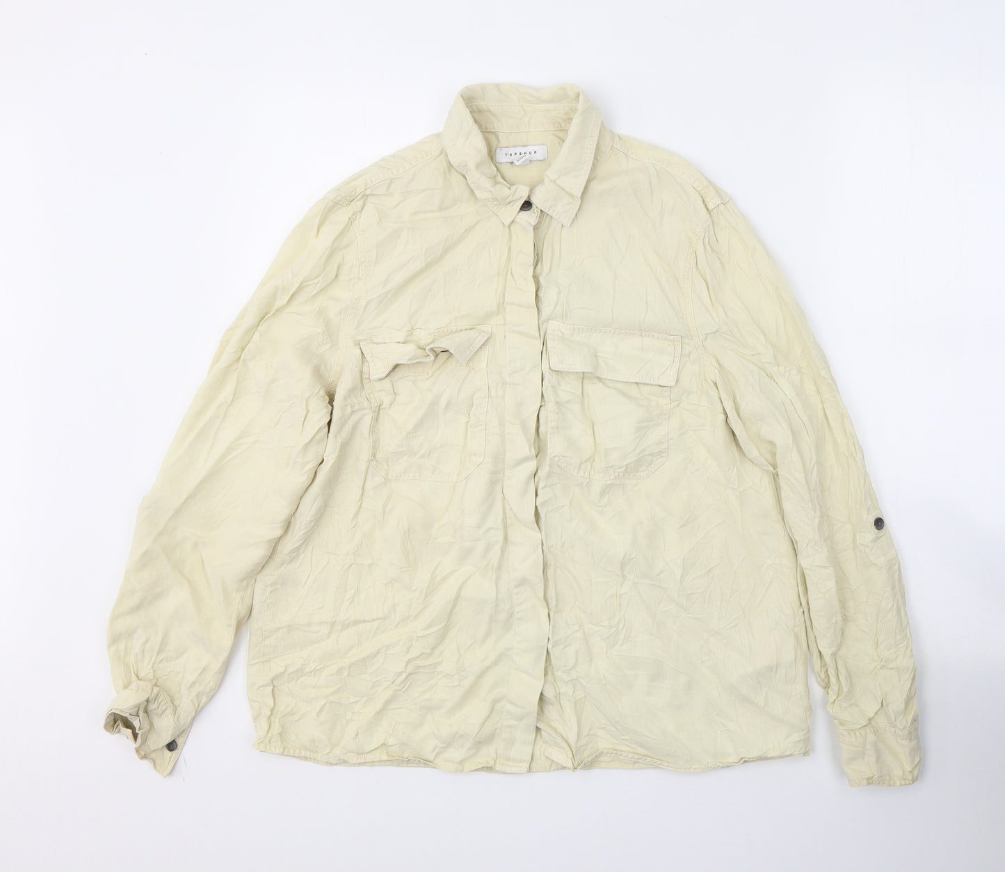 Topshop Womens Yellow  Viscose Basic Button-Up Size 14 Collared