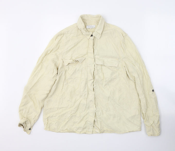 Topshop Womens Yellow  Viscose Basic Button-Up Size 14 Collared