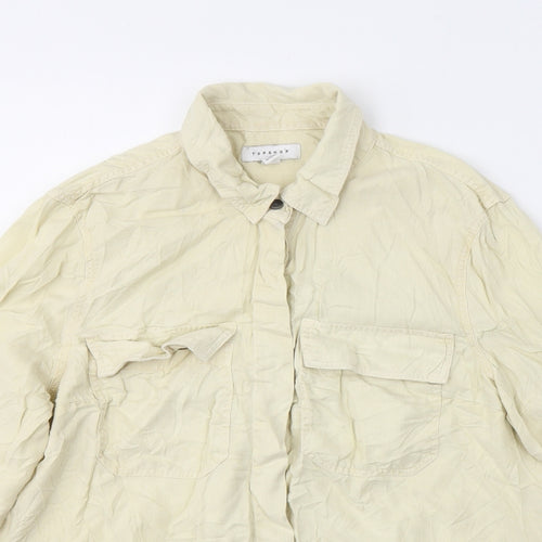 Topshop Womens Yellow  Viscose Basic Button-Up Size 14 Collared
