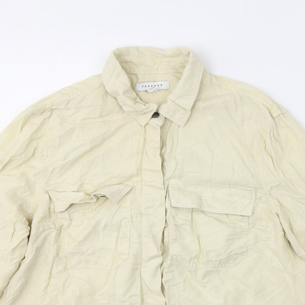 Topshop Womens Yellow  Viscose Basic Button-Up Size 14 Collared