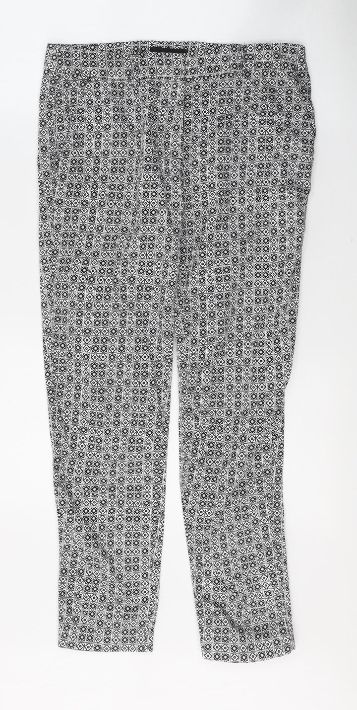 Atmosphere Womens White Geometric Polyester Trousers Size 8 L26 in Regular Button