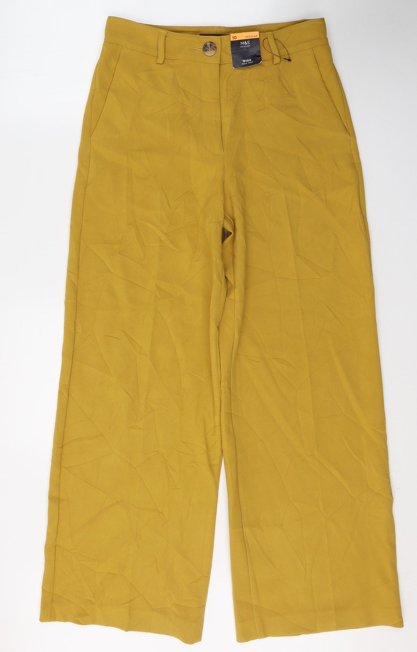 Marks and Spencer Womens Yellow  Polyester Trousers  Size 10 L30 in Regular Button