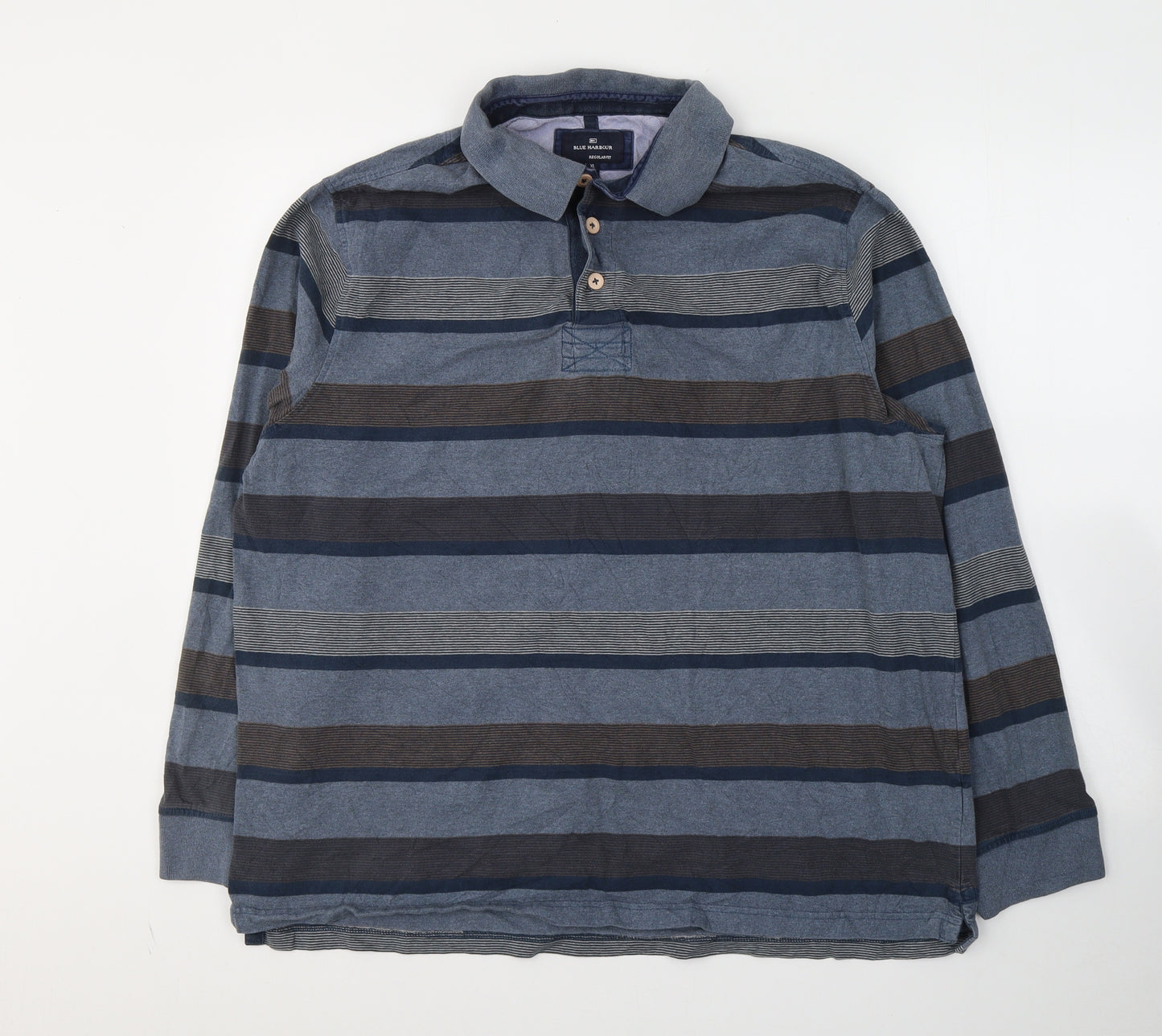 Blue Harbour Mens Blue Striped Cotton  Polo Size XL Collared Pullover