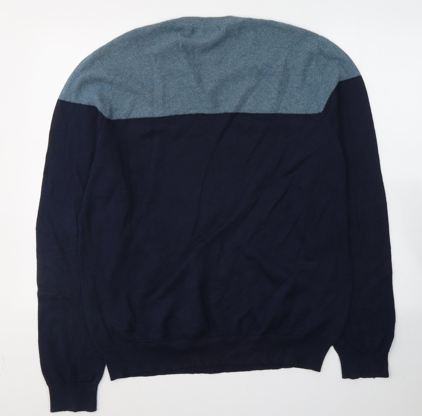 Marks and Spencer Mens Blue Round Neck  Cotton Pullover Jumper Size L
