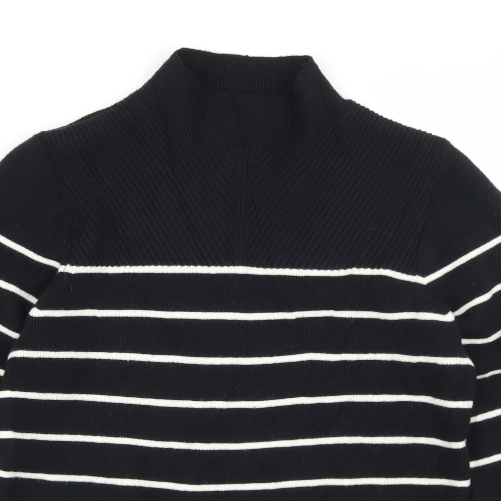 Marks and Spencer Womens Black Mock Neck Striped Viscose Pullover Jumper Size M