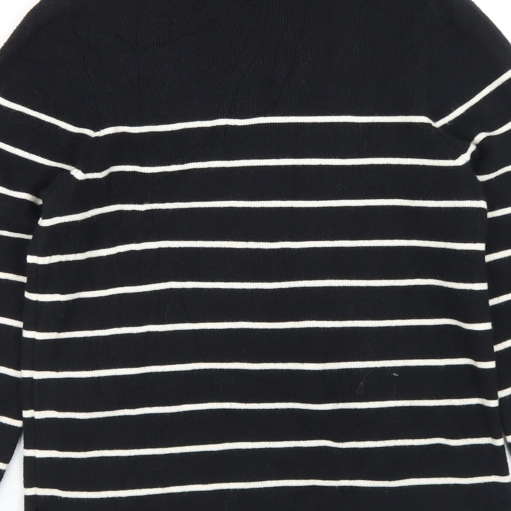 Marks and Spencer Womens Black Mock Neck Striped Viscose Pullover Jumper Size M