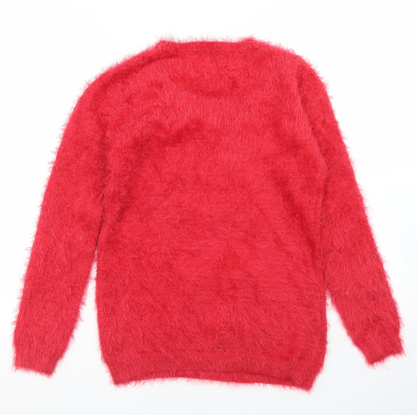 Primark Girls Red Crew Neck  Nylon Pullover Jumper Size 12-13 Years   - Christmas Reindeer