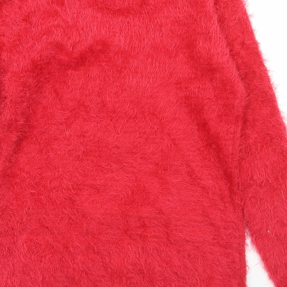 Primark Girls Red Crew Neck  Nylon Pullover Jumper Size 12-13 Years   - Christmas Reindeer