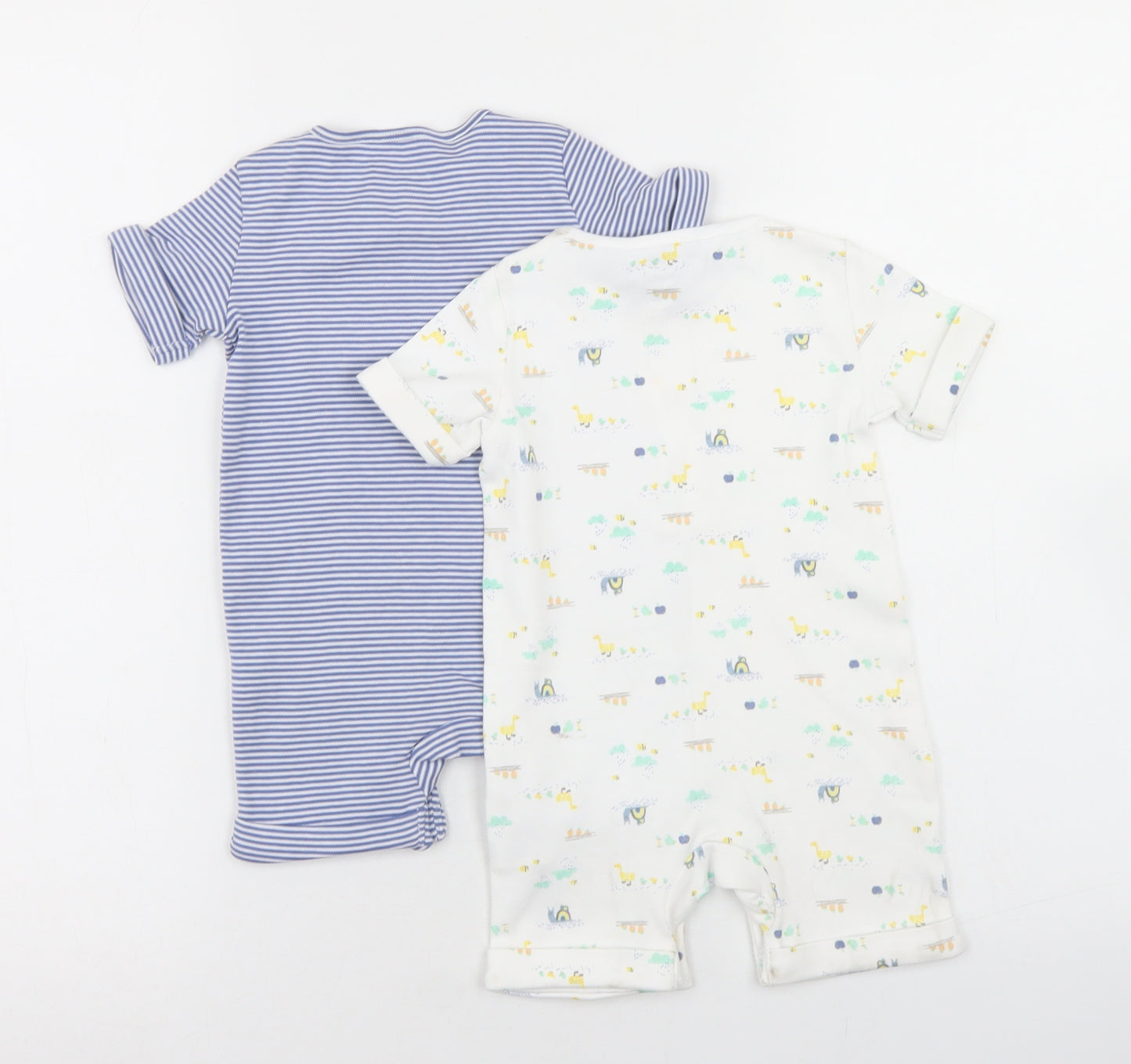 Fred & Flo Boys White Striped Cotton Romper Outfit/Set Size 3-6 Months  Snap