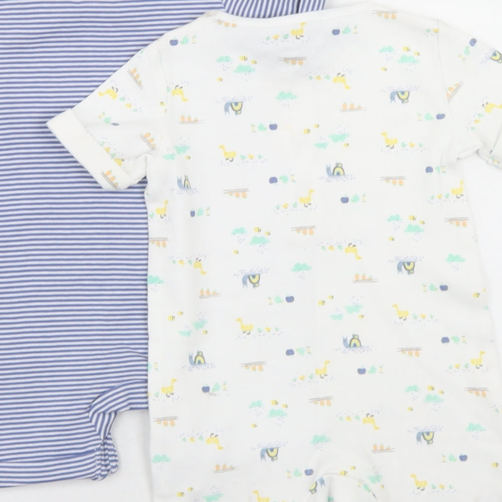 Fred & Flo Boys White Striped Cotton Romper Outfit/Set Size 3-6 Months  Snap