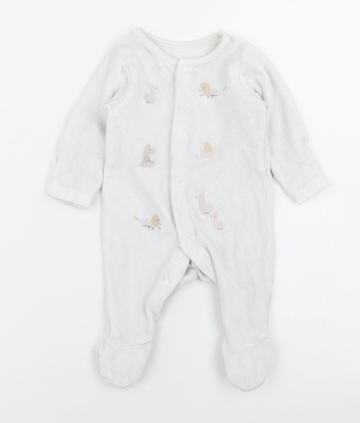 Marks and Spencer Girls Grey  Cotton Babygrow One-Piece Size Newborn  Snap - Zoo Animals