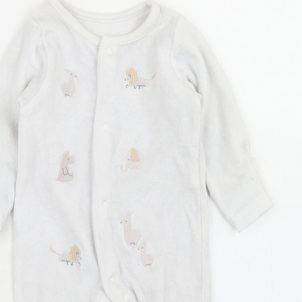 Marks and Spencer Girls Grey  Cotton Babygrow One-Piece Size Newborn  Snap - Zoo Animals