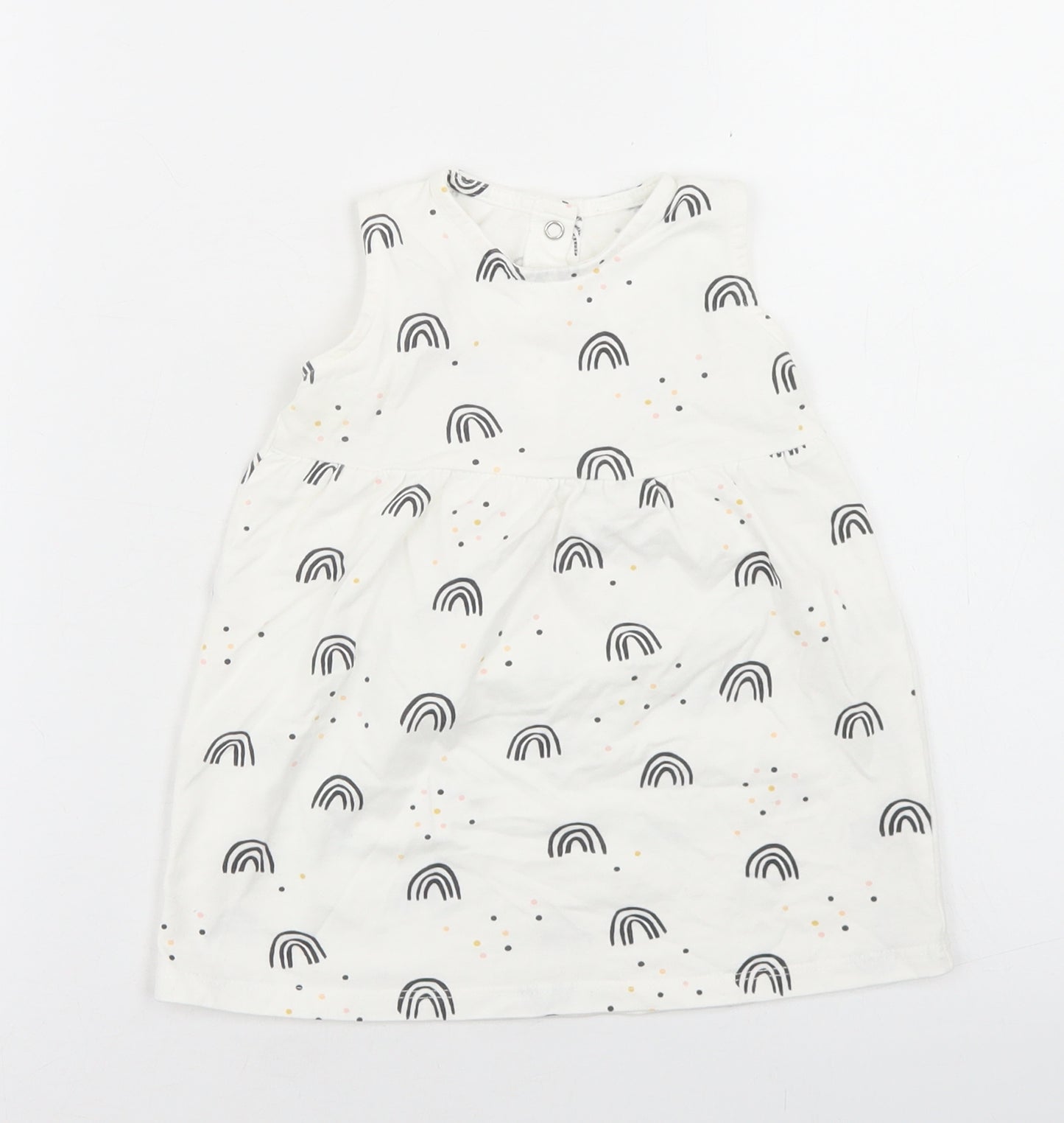 Goerge Girls White Geometric Cotton Fit & Flare  Size 9-12 Months  Round Neck Snap - Rainbow Print
