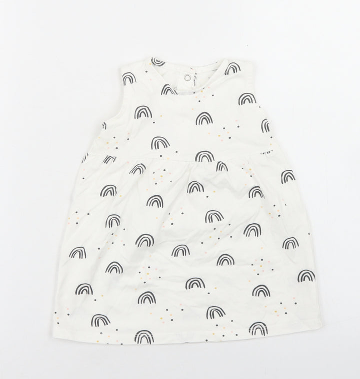 Goerge Girls White Geometric Cotton Fit & Flare Size 9-12 Months Round Neck Snap - Rainbow Print