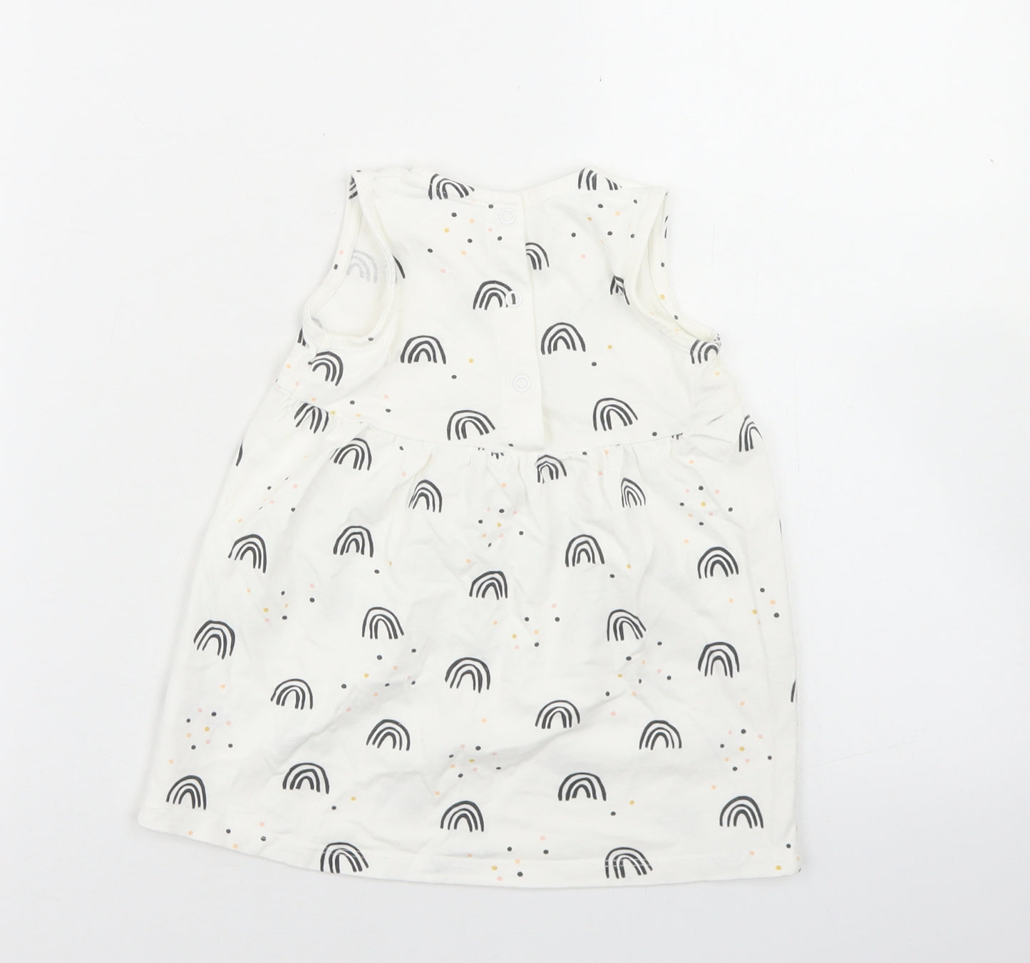 Goerge Girls White Geometric Cotton Fit & Flare  Size 9-12 Months  Round Neck Snap - Rainbow Print