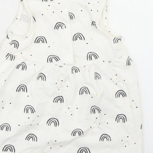 Goerge Girls White Geometric Cotton Fit & Flare  Size 9-12 Months  Round Neck Snap - Rainbow Print