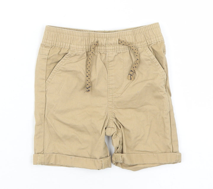 Primark Boys Beige  Cotton Cropped Trousers Size 6-9 Months  Drawstring