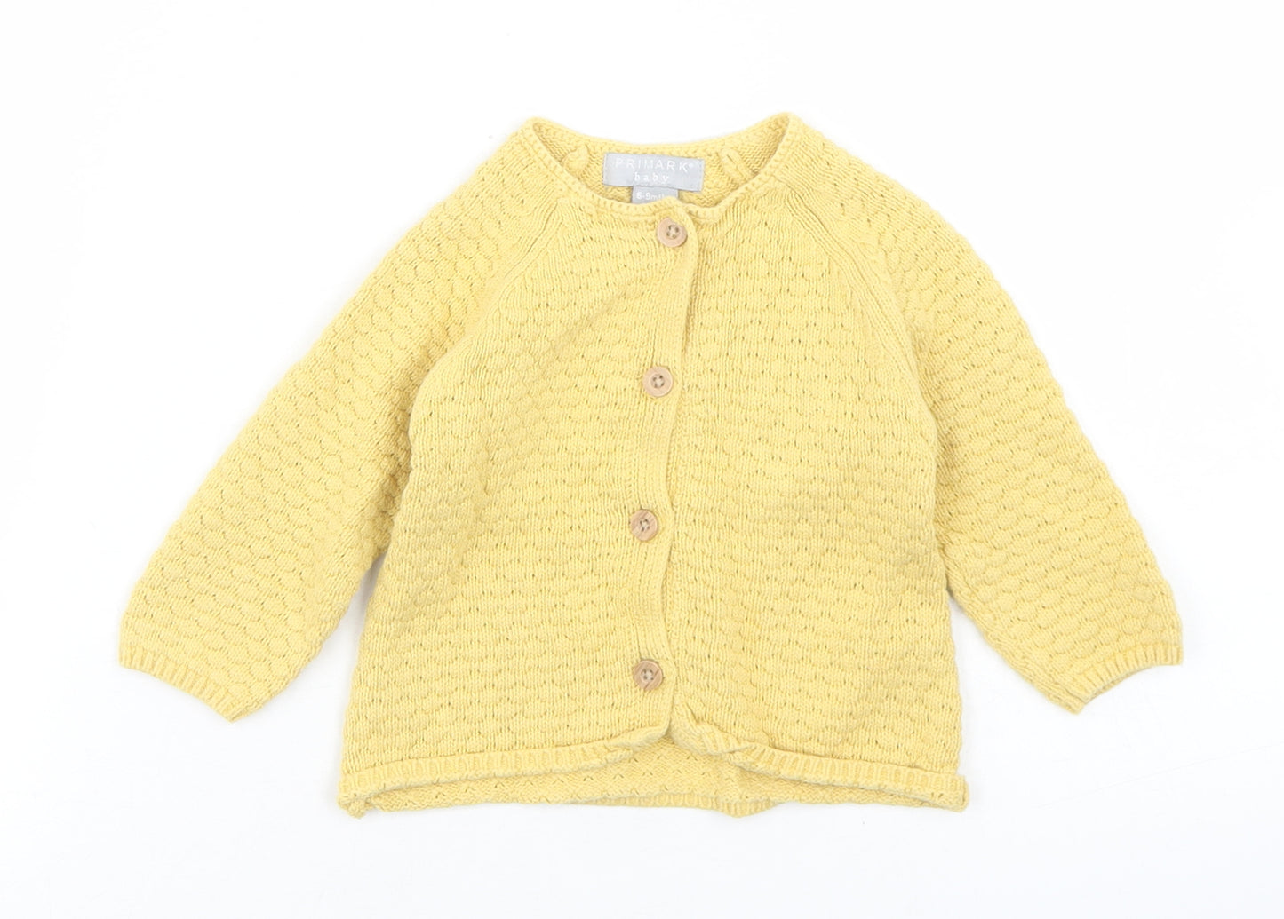 Primark Girls Yellow  Cotton Cardigan Jumper Size 6-9 Months  Button