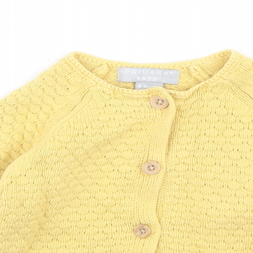 Primark Girls Yellow  Cotton Cardigan Jumper Size 6-9 Months  Button