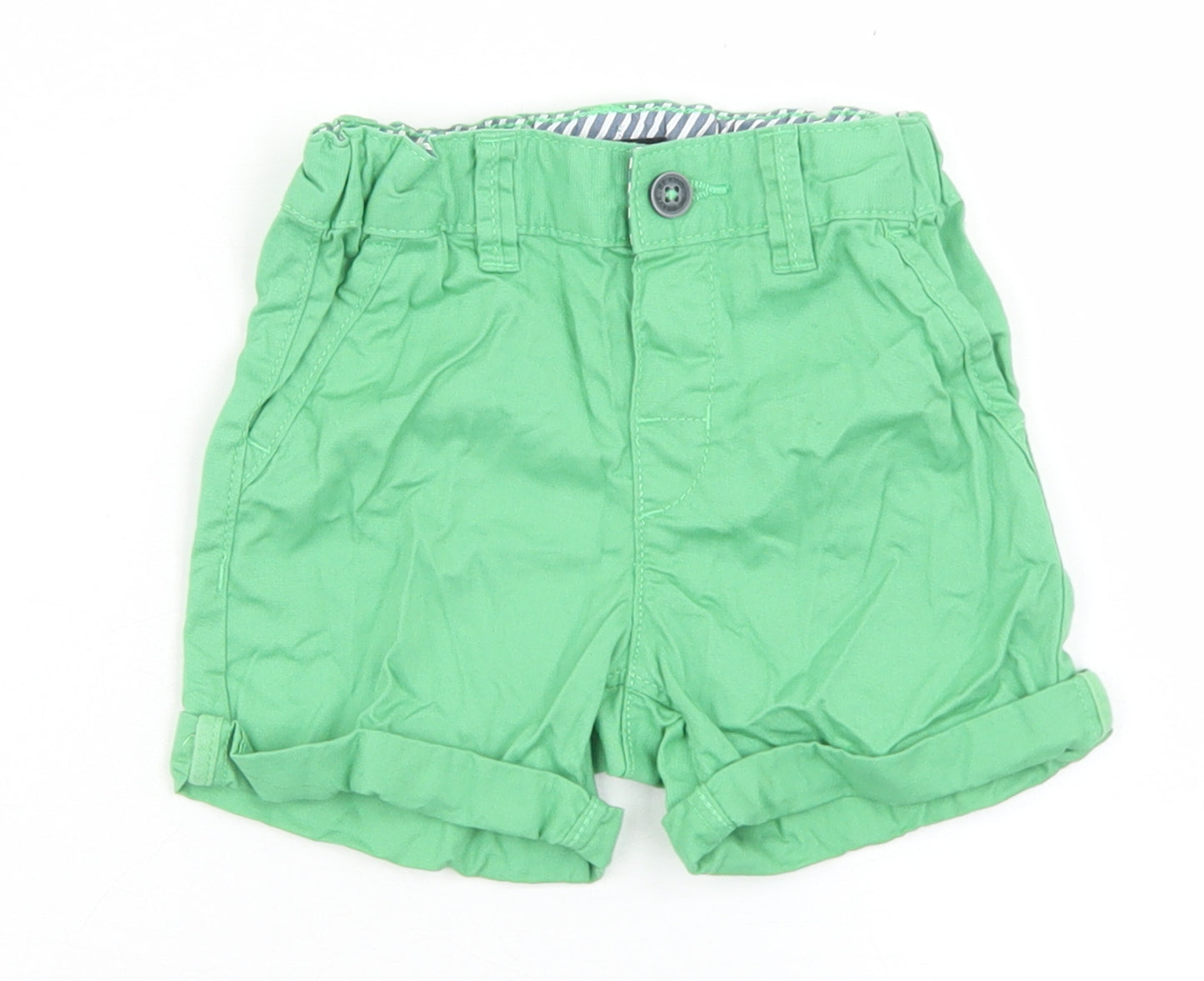 H&M Girls Green  Cotton Cropped Trousers Size 6-9 Months  Button