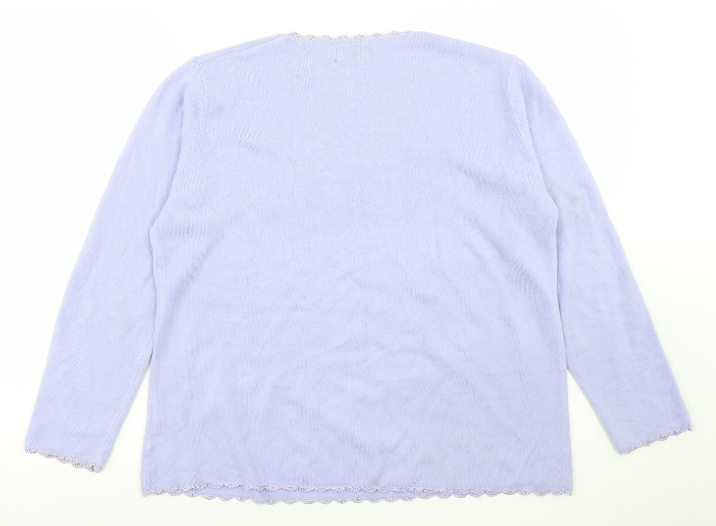 Bonmarché Womens Purple V-Neck  Acrylic Pullover Jumper Size M   - Flower Detail
