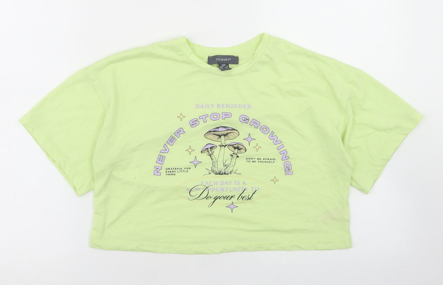 Primark Womens Yellow  Polyester Cropped T-Shirt Size 4 Crew Neck - Mushrooms