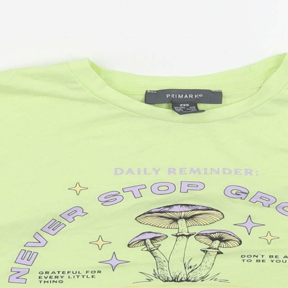 Primark Womens Yellow  Polyester Cropped T-Shirt Size 4 Crew Neck - Mushrooms