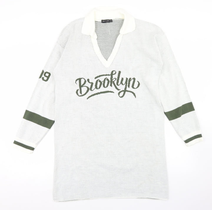 I SAW IT FIRST Womens Grey V-Neck Acrylic Pullover Jumper Size XS - Brooklyn, Longline