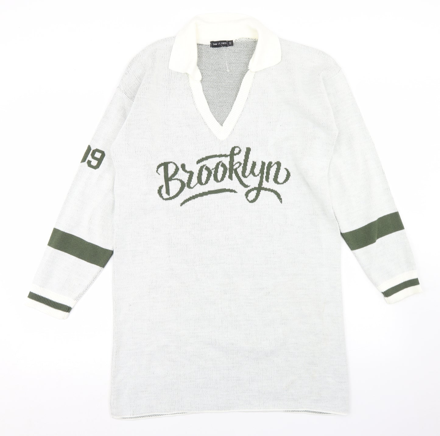 I SAW IT FIRST Womens Grey V-Neck  Acrylic Pullover Jumper Size XS   - Brooklyn, Longline