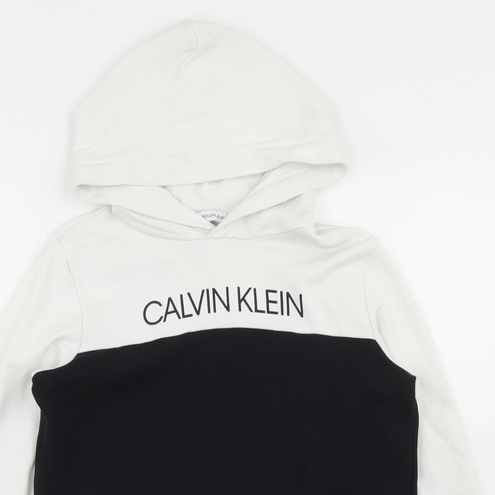 Calvin Klein Boys Black Colourblock Cotton Pullover Hoodie Size 14 Years