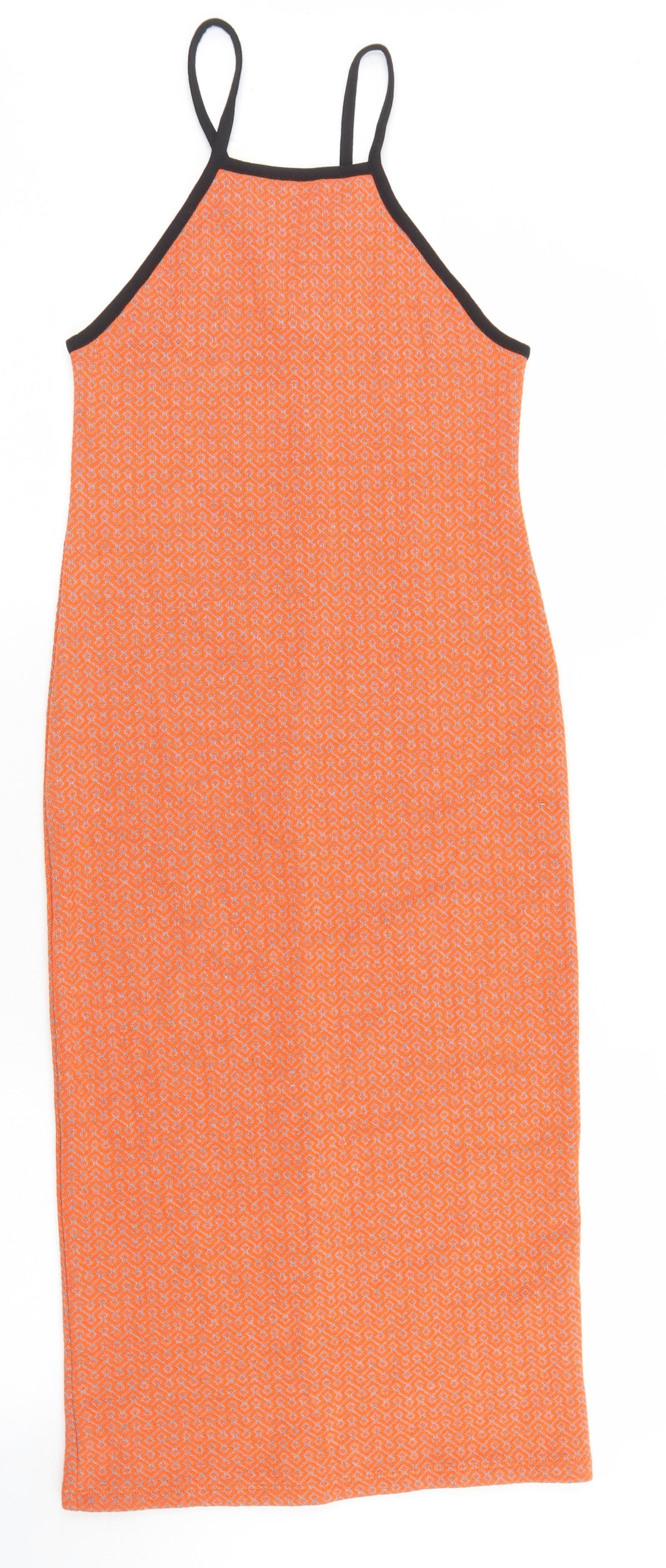 Zara Womens Orange Geometric Viscose Bodycon  Size XS  Halter