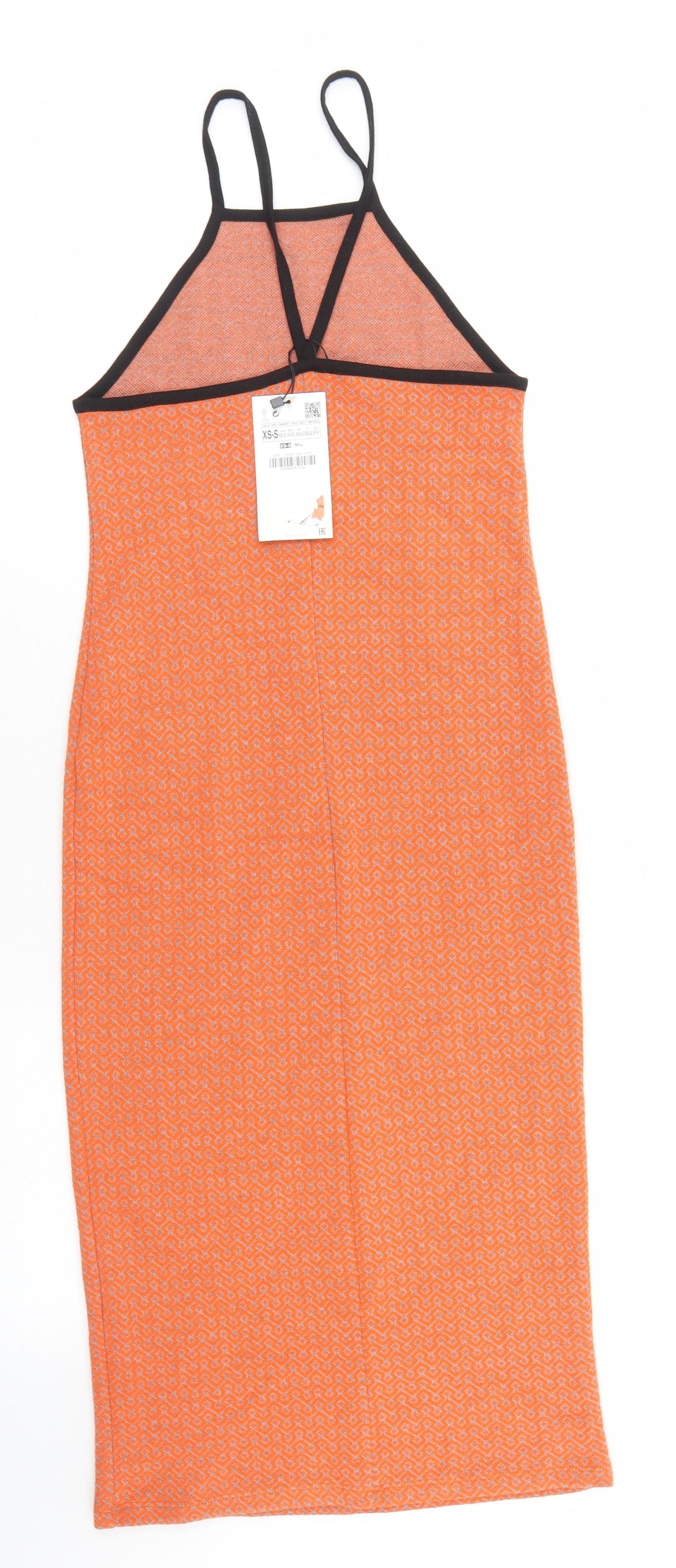 Zara Womens Orange Geometric Viscose Bodycon  Size XS  Halter