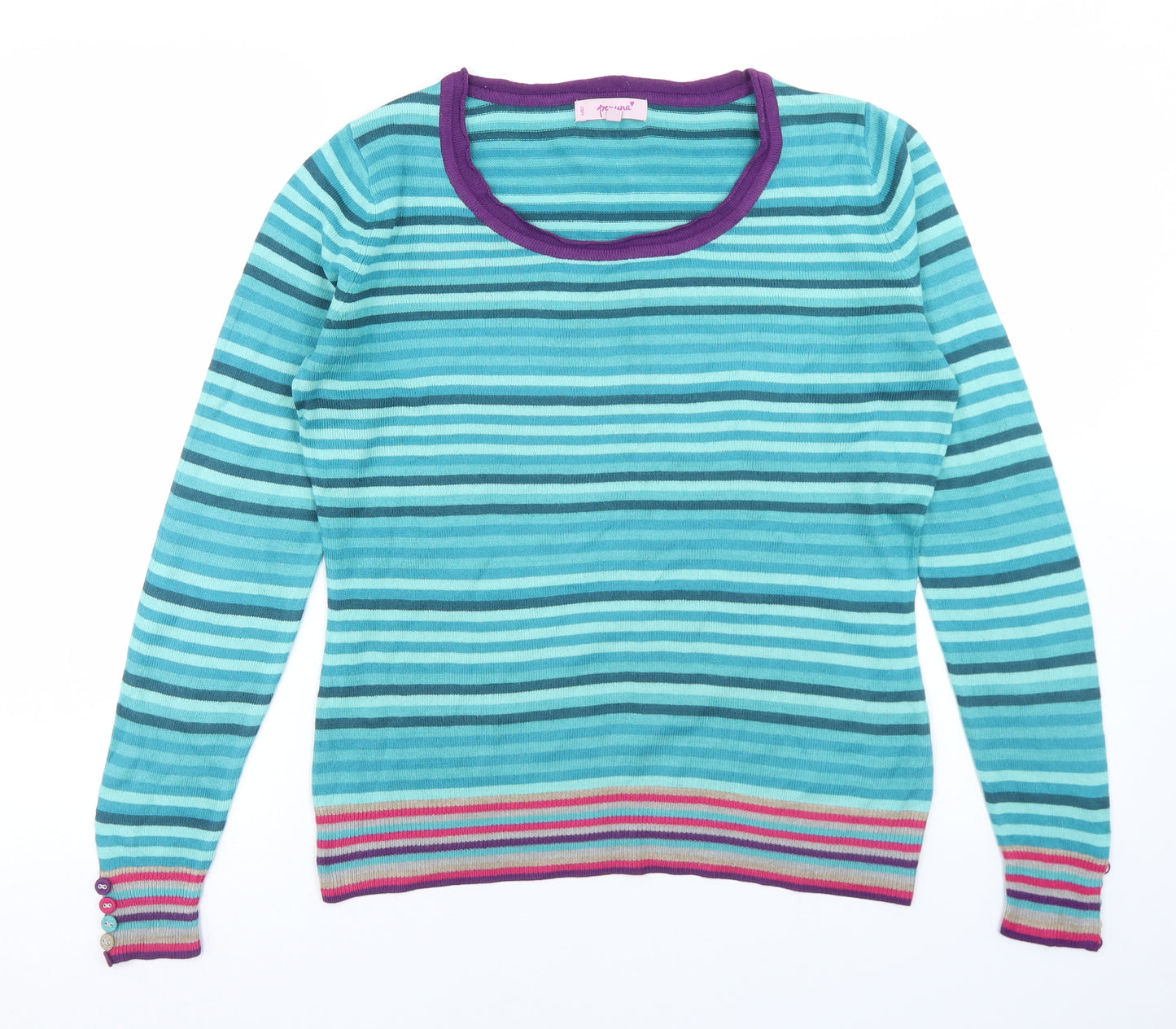 Per Una Womens Blue Round Neck Striped Acrylic Pullover Jumper Size 12