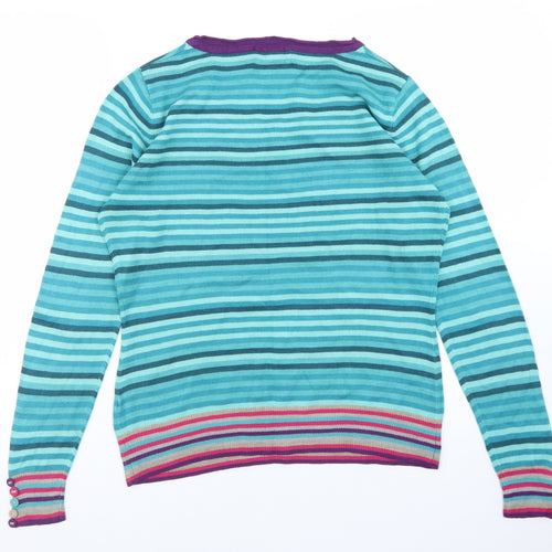 Per Una Womens Blue Round Neck Striped Acrylic Pullover Jumper Size 12