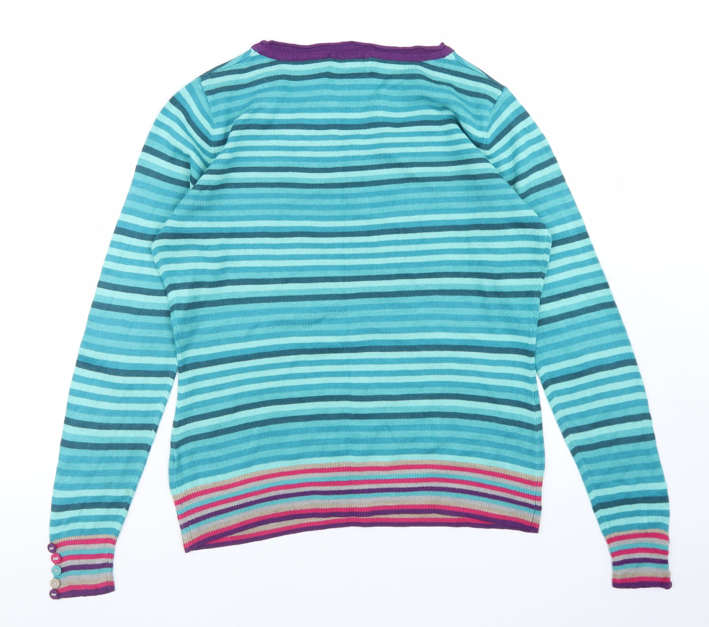 Per Una Womens Blue Round Neck Striped Acrylic Pullover Jumper Size 12