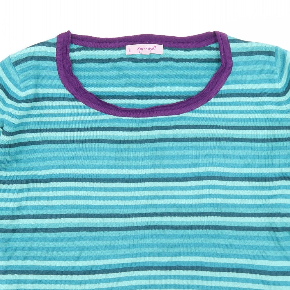 Per Una Womens Blue Round Neck Striped Acrylic Pullover Jumper Size 12