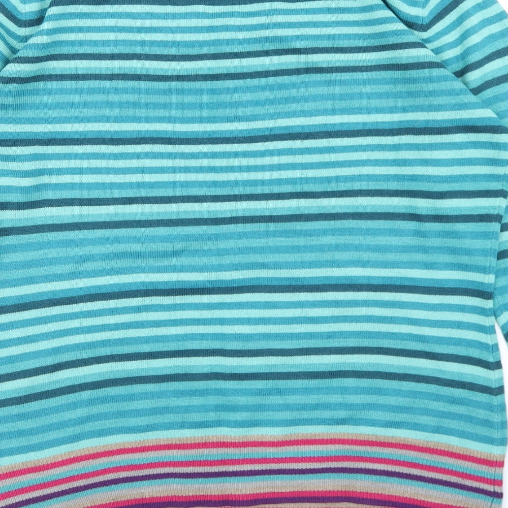 Per Una Womens Blue Round Neck Striped Acrylic Pullover Jumper Size 12