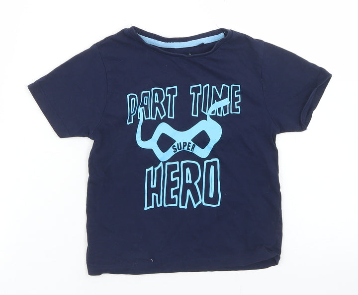 Hullabaloo Boys Blue Cotton Basic T-Shirt Size 5-6 Years Crew Neck - Part Time Superhero