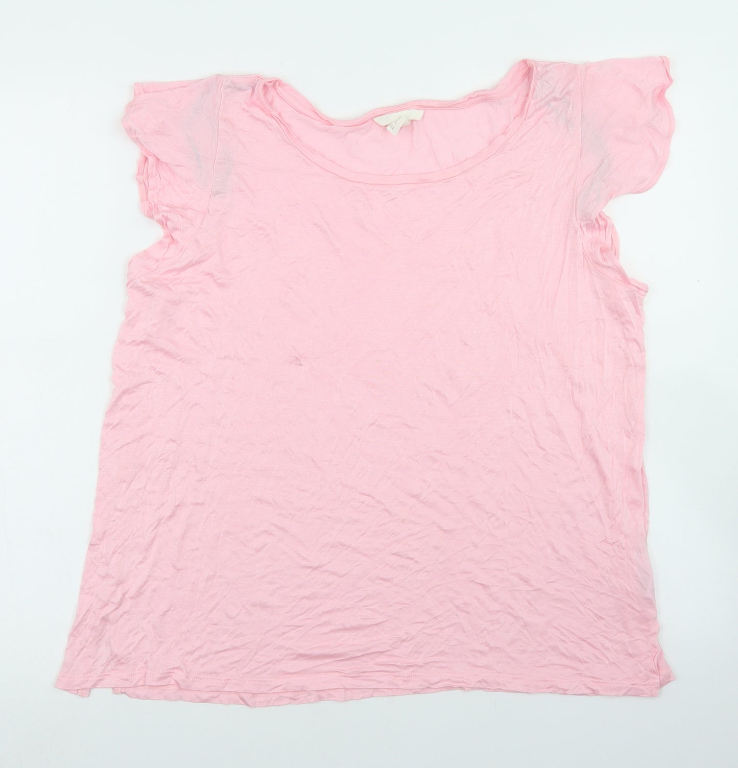 H&M Womens Pink  Viscose Basic T-Shirt Size L Round Neck