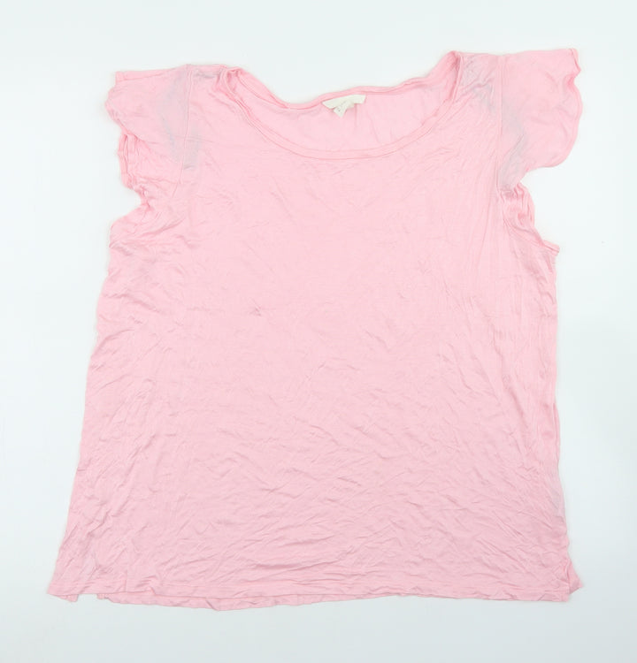 H&M Womens Pink  Viscose Basic T-Shirt Size L Round Neck